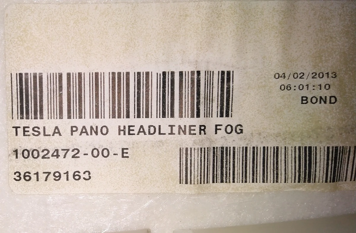 2 Panoramic roof headlining (OHC-TEXTILE) (HEADLINER FOG) Tesla model S 1045932-S0-B