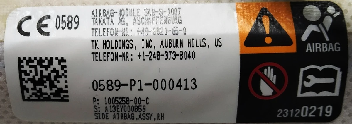 2 Tesla model S passenger seat airbag 1013121-03-B