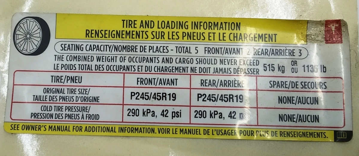 3 Label (label, sticker) with x-mi wheels and max. permissible additional load Tesla model S 60 1013935-00-C