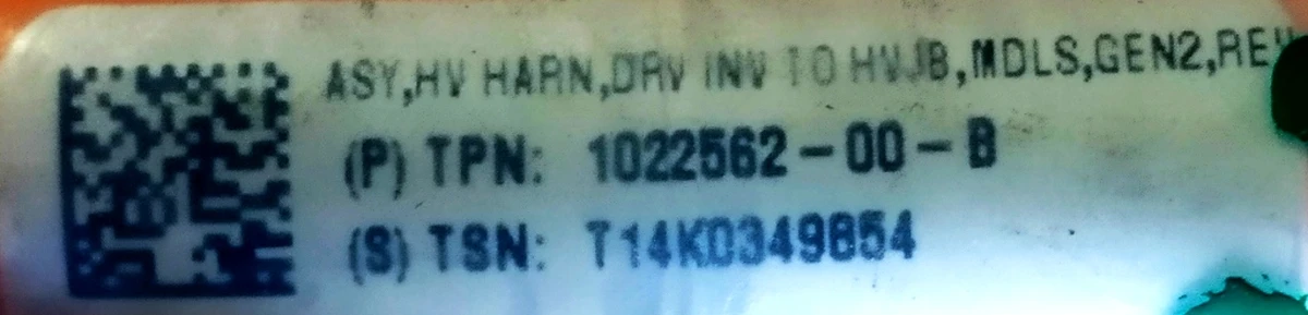 5 ASY,HV HARN,DRV INV TO HVJB,MDLS,GEN2 Tesla model S 1022562-10-B