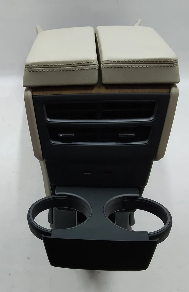 1 Center console assembly beige leather armrest, textured wood cup holder (damaged) Tesla model X, model S REST 1026728-S0-E