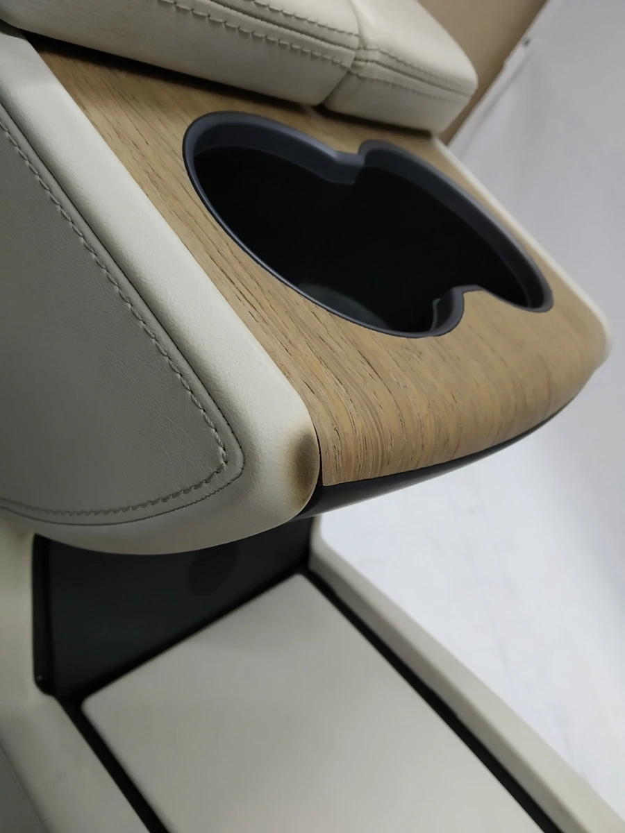 1 Center console assembly beige leather armrest, textured wood cup holder (damaged) Tesla model X, model S REST 1026728-S0-E