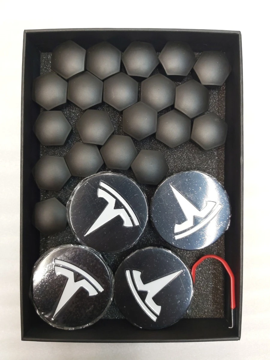 Set of caps for wheel nut d21 and hub BLACK WHITE MATT Tesla all models 1027010-6005879