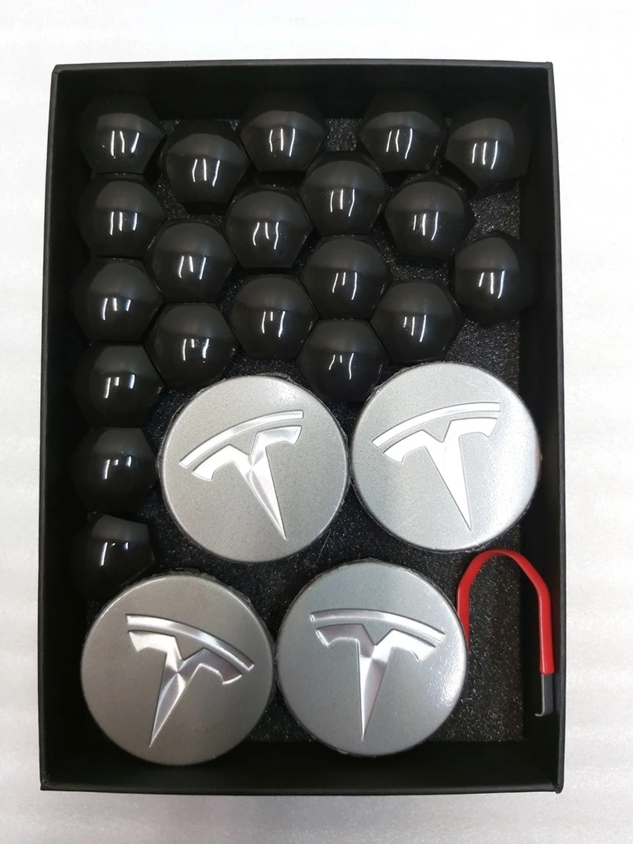 Set of caps for wheel nut d21 and hub GRAY BLACK GLOSS Tesla all models 1027010-6005879