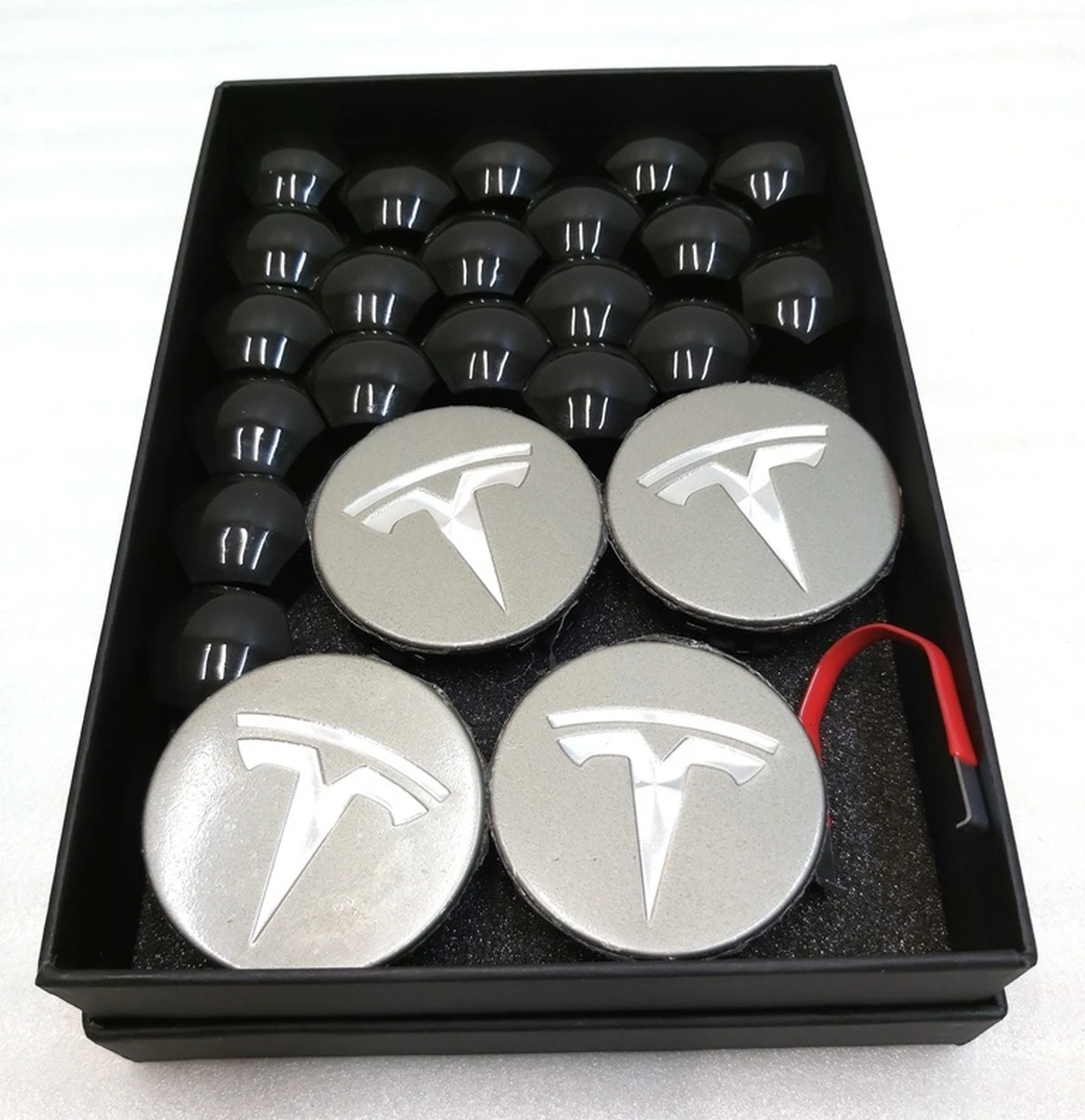 Set of caps for wheel nut d21 and hub GRAY BLACK GLOSS Tesla all models 1027010-6005879