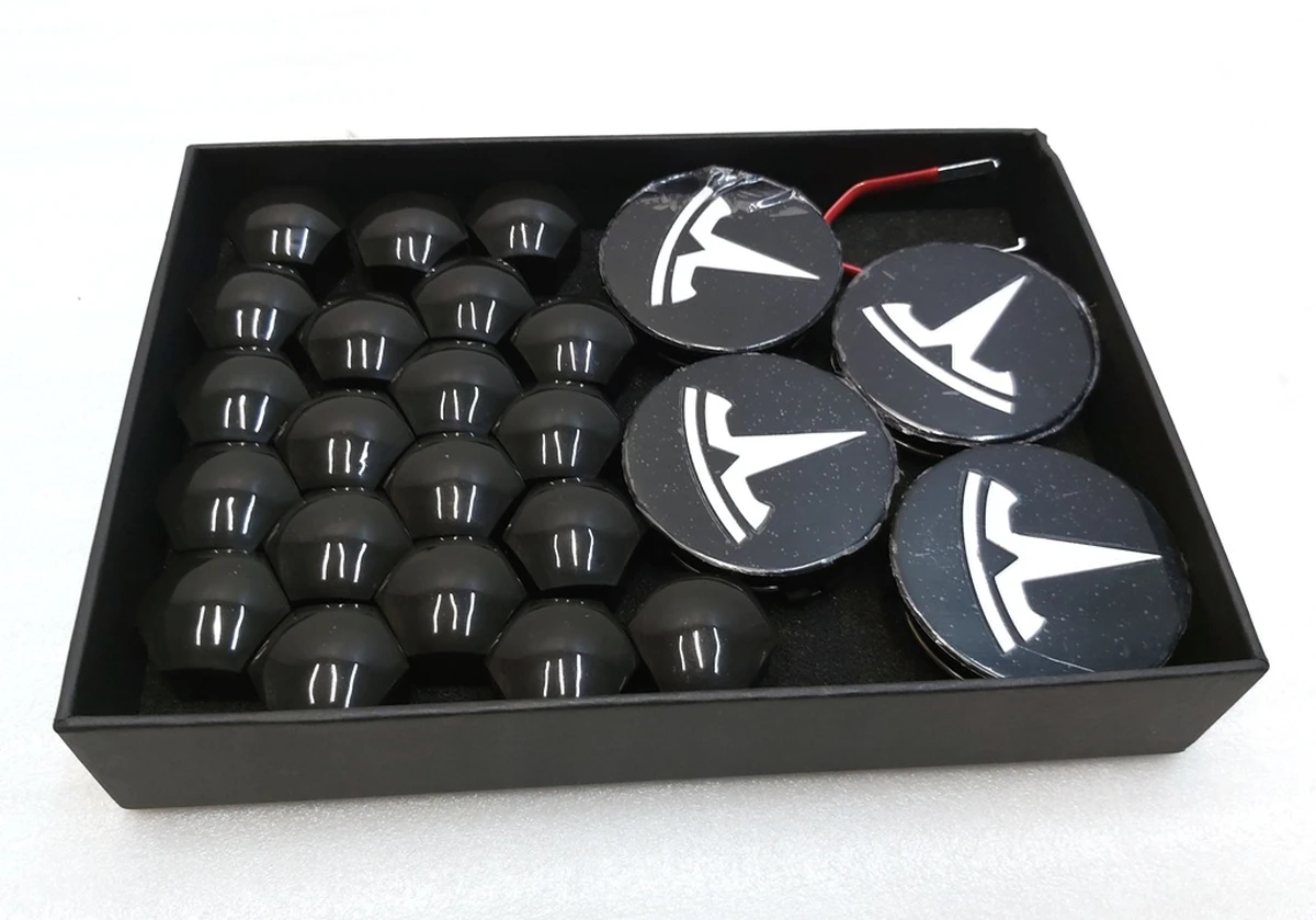 Set of caps for wheel nut d21 and hub WHITE BLACK GLOSS Tesla all models 1027010-6005879