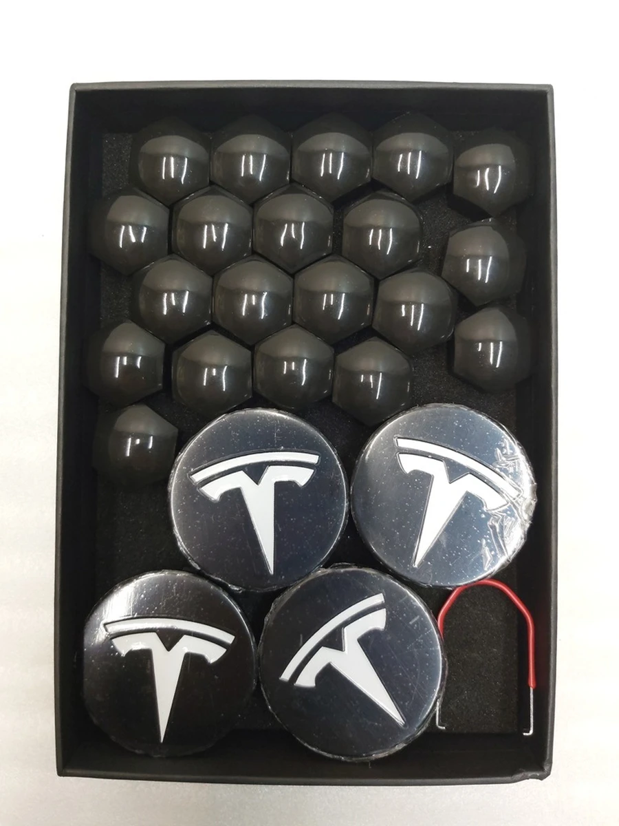 Set of caps for wheel nut d21 and hub WHITE BLACK GLOSS Tesla all models 1027010-6005879