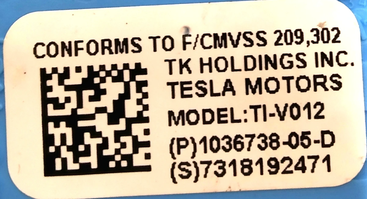 2 Ремень безопасности передний правый (пассажирский) (BLK) Tesla model X 1036738-05-E