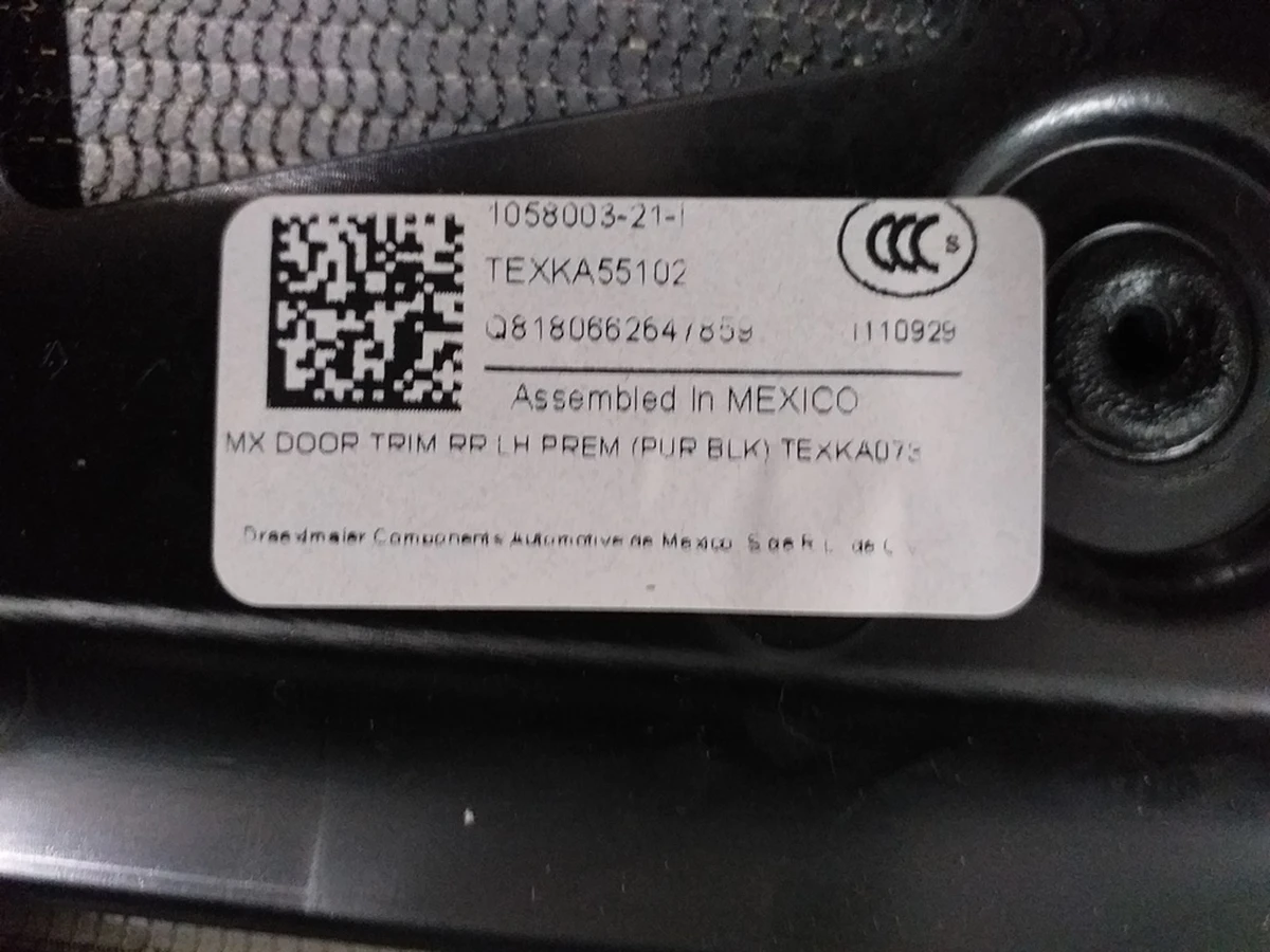 1 Map (skeleton) rear left door PREM PUR BLK Tesla model X 1058003-21-K