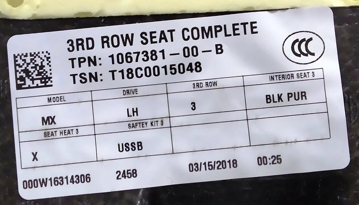 1 NA MX 3R SEAT ASY PUR CRM without presence sensor Tesla model X 3123808-03-A