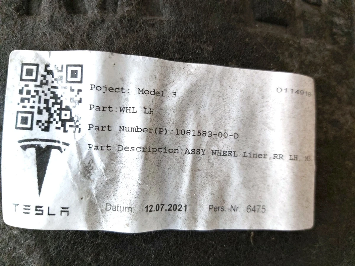3 Подкрылок задний левый с повреждением Tesla model 3 1081583-00-D
