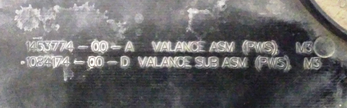 1 LWR VALANCE, FRT FASCIA (overmold), Tesla model 3 1084174-00-D