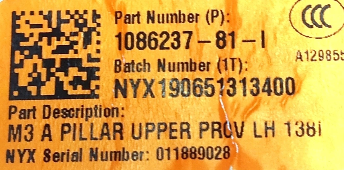 1 Накладка стійки А верхня ліва PROV, Tesla model 3 1086237-91-J