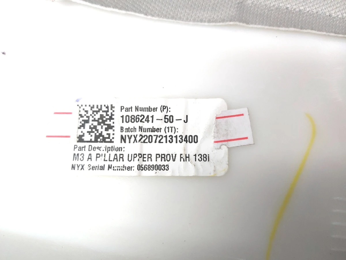 1 UPPER A-PILLAR, ASY, PROV, RH Tesla model 3 1086241-01-J