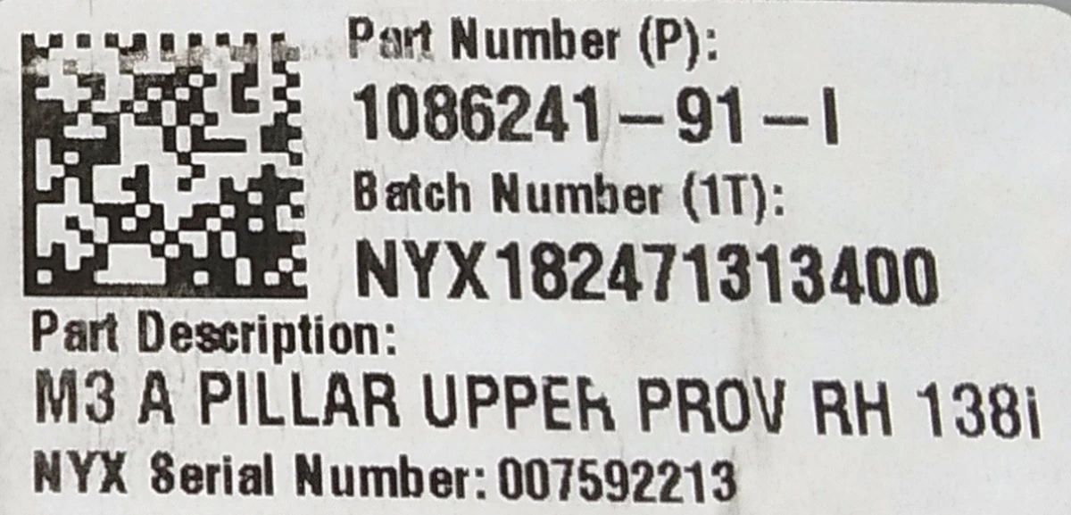 1 Накладка стійки А верхня права PROV Tesla model 3 1086241-91-J