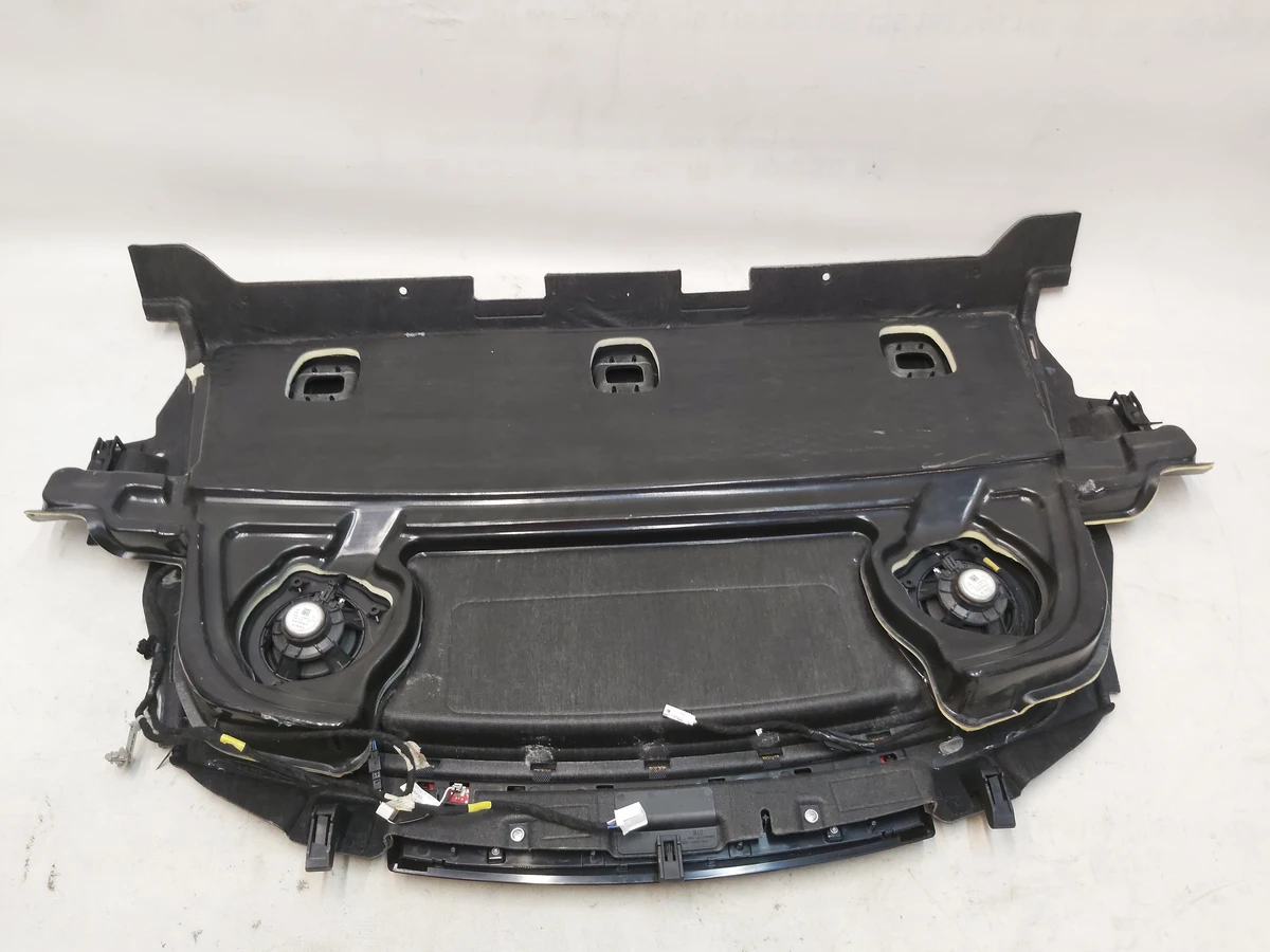 3 PACKAGE TRAY, BASE, END ITEM with speakers, wiring, sound insulation, and brake light, with damage, Tesla model 3 1128021-00-E