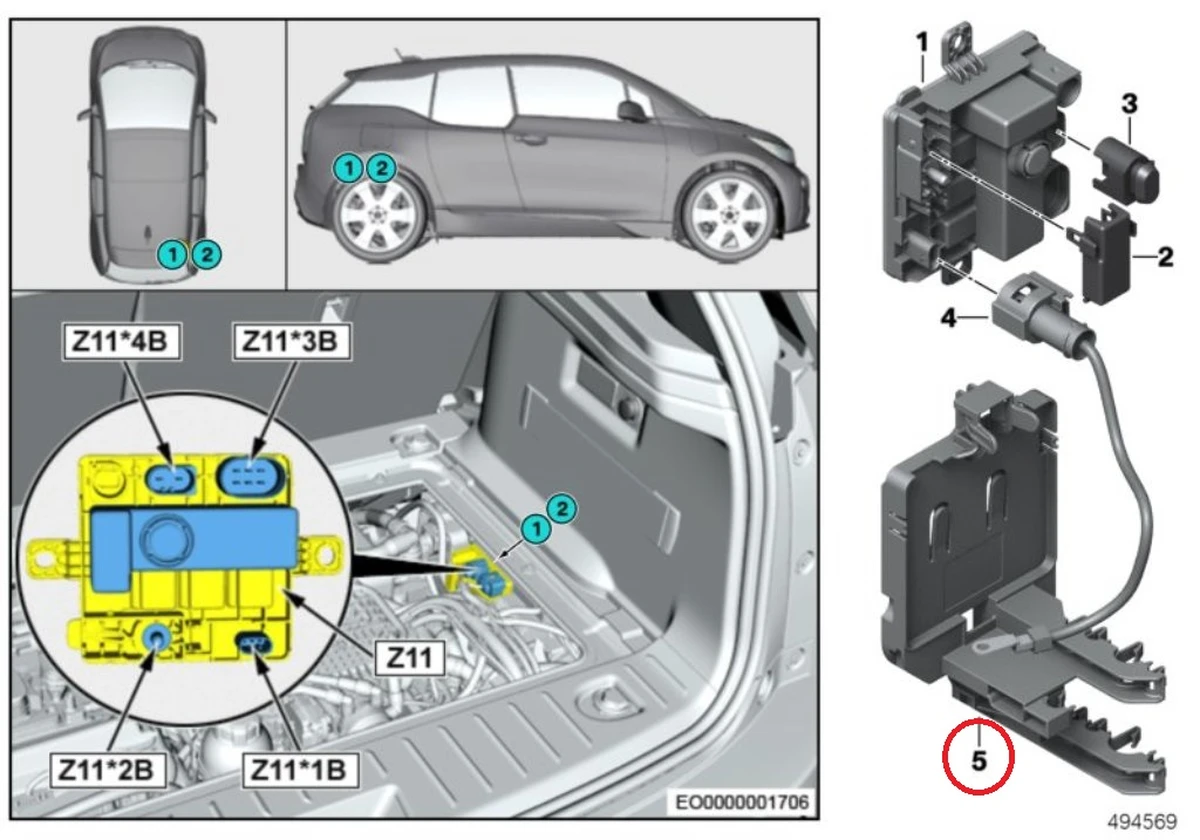 Bracket for mounting the 12V DC power supply module of the engine and generator BMW i3 12907625410