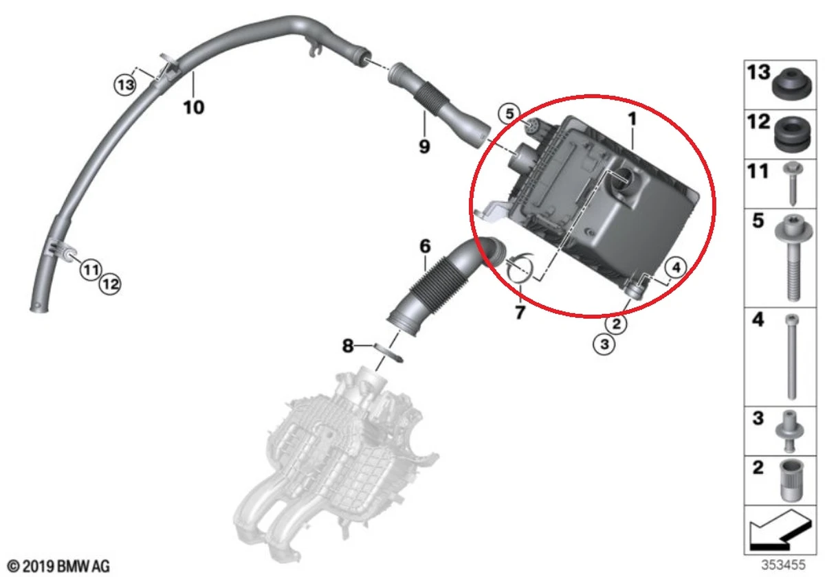 Air filter housing complete with air intake and fasteners BMW i3 13718603090