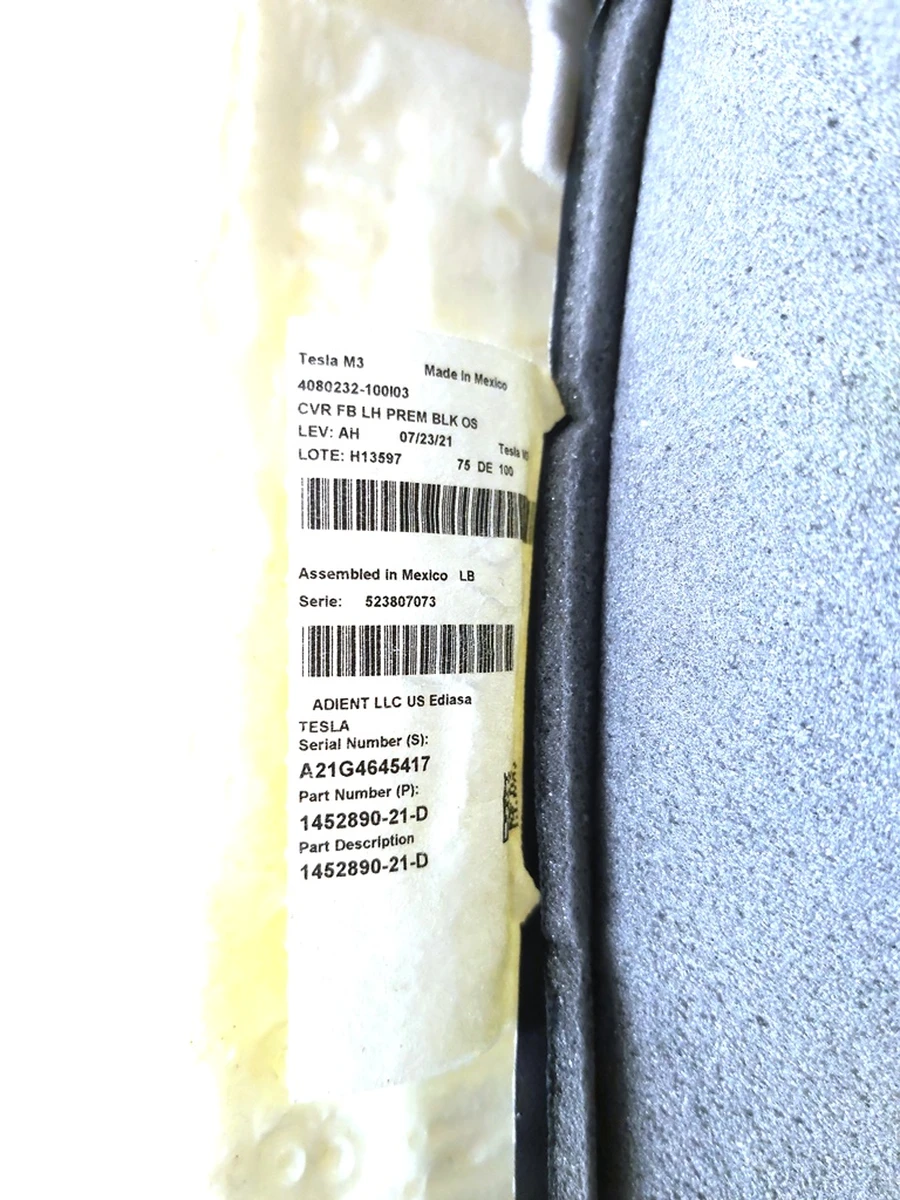 3 Driver's seat back with padding and heating PREM PUR BLKTesla model 3, model Y 1452890-21-D