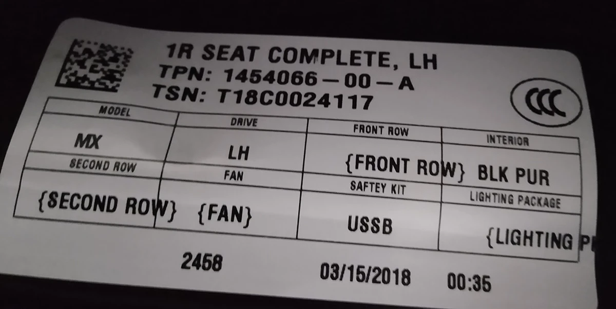 1 Driver's seat assembly (without airbag and control unit) PUR BLK Tesla model X 9876527-02-A