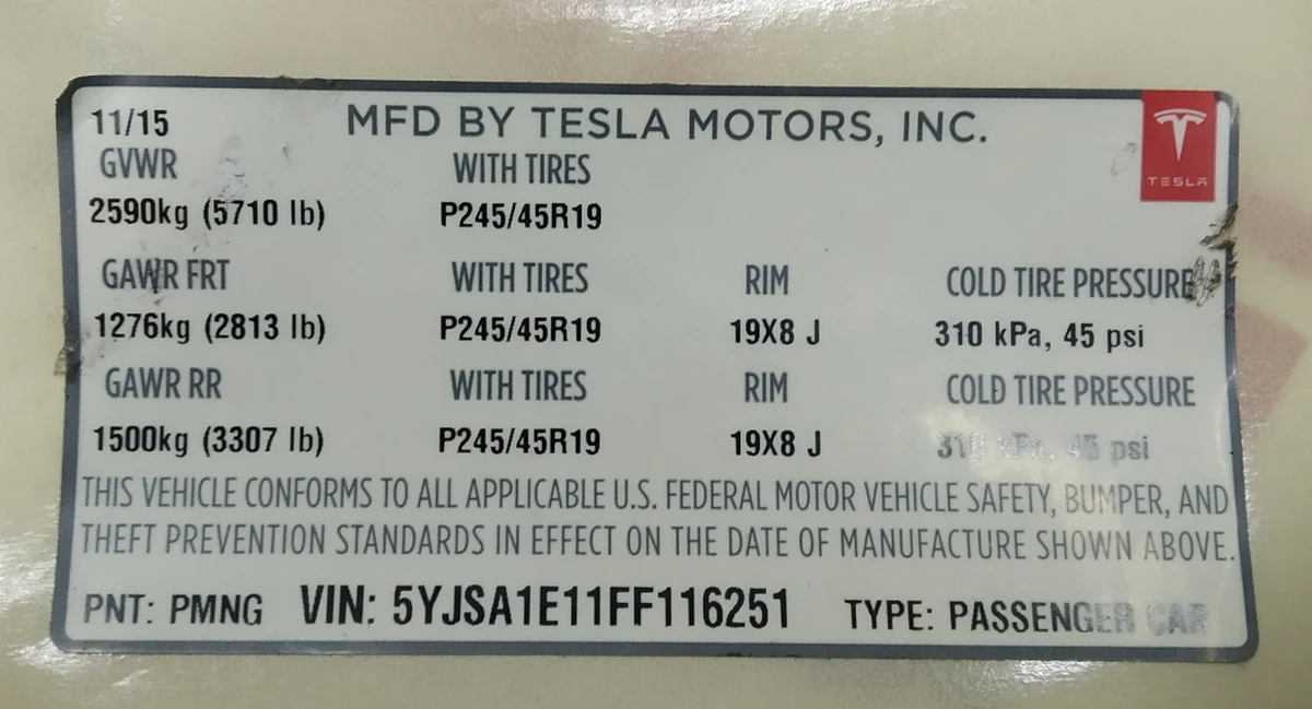 4 Label (label, sticker) basic with production information Tesla model S 70 1462927-00-C
