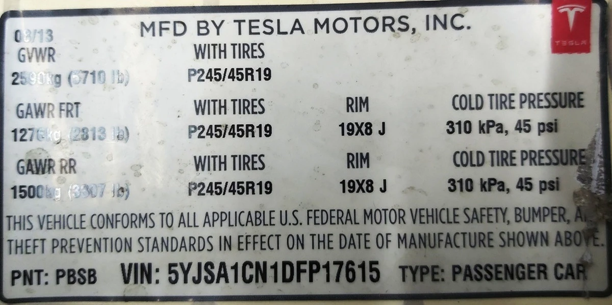 4 Етикетка (лейба, наклейка) основна c виробничої інформацією Tesla model S 85 D 1462927-00-C