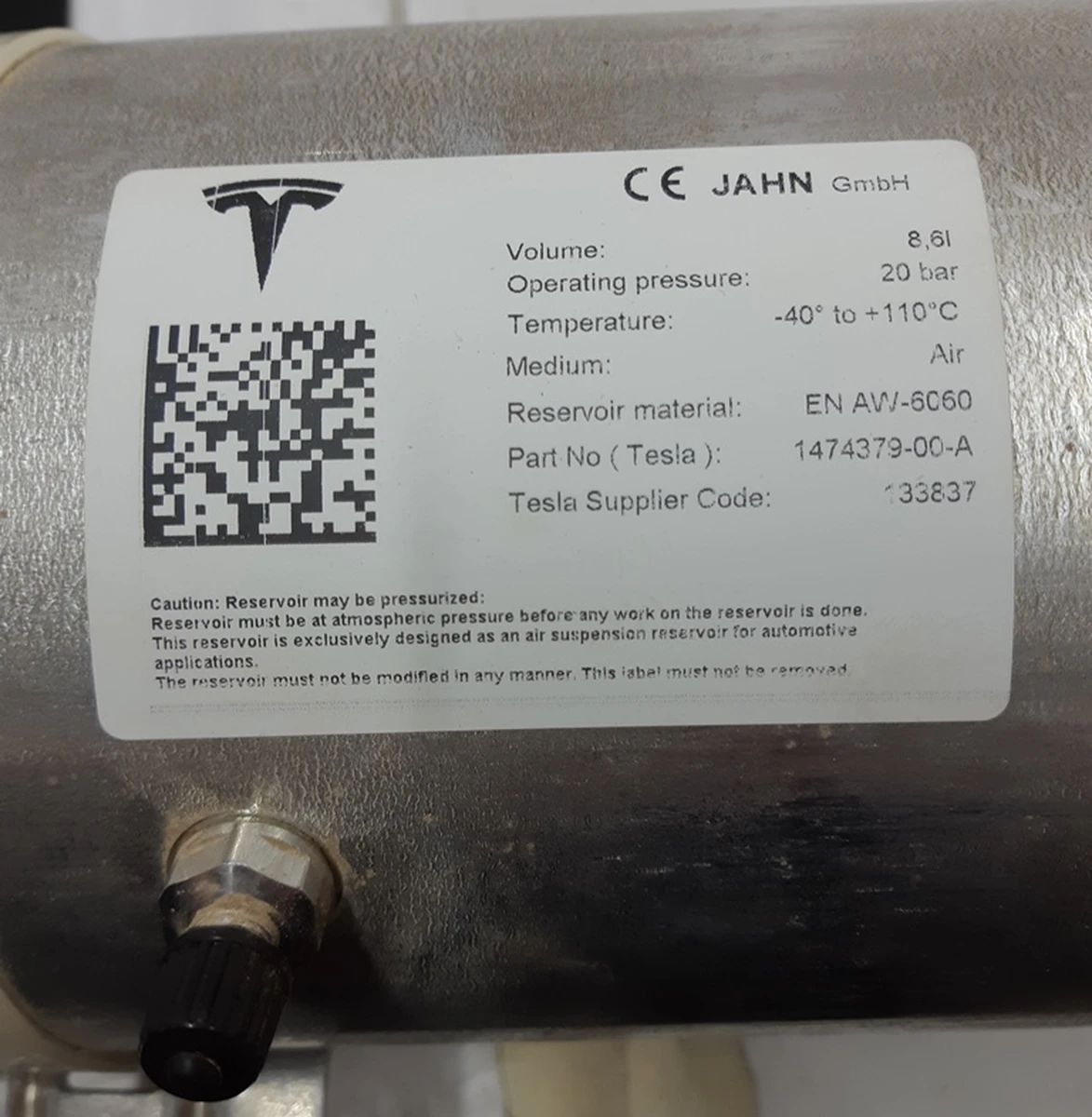 1 Баллон пневмоподвески (ресивер) в сборе Tesla model X 1474379-00-A