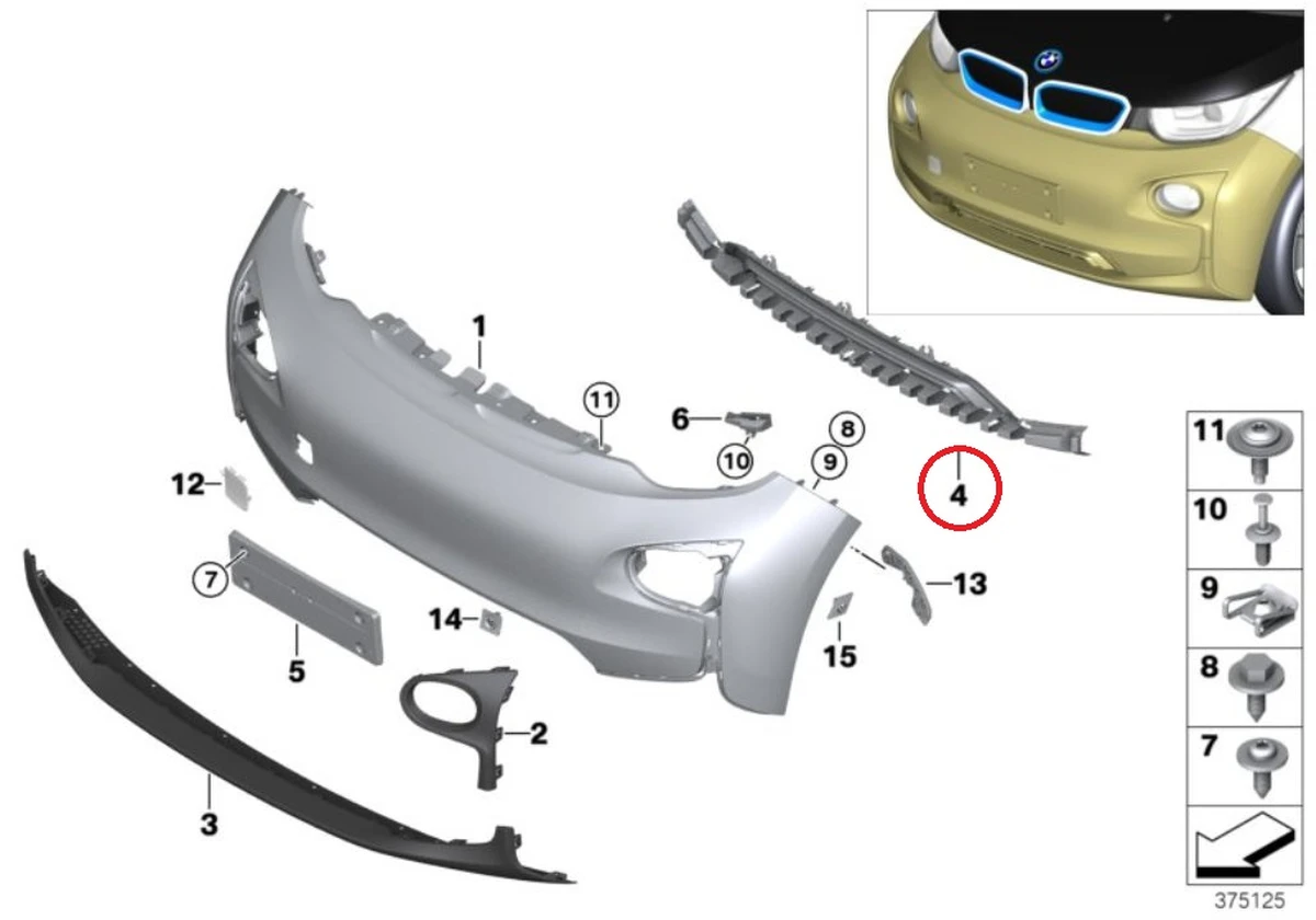 Решітка декоративна основного радіатора (передній бампер) з ушкодженнями BMW i3 51117306434