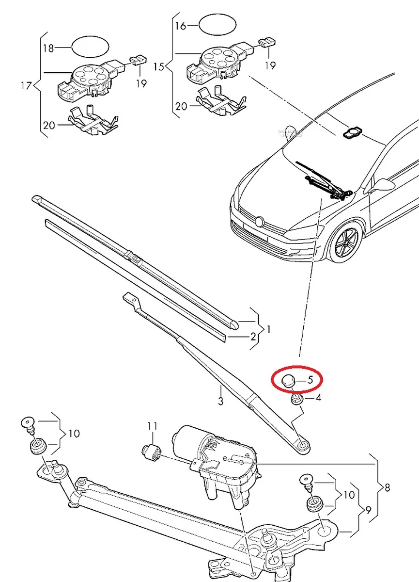 Заглушка гайки рычага щетки стеклоочистителя 1J0955205A Volkswagen E-GOLF