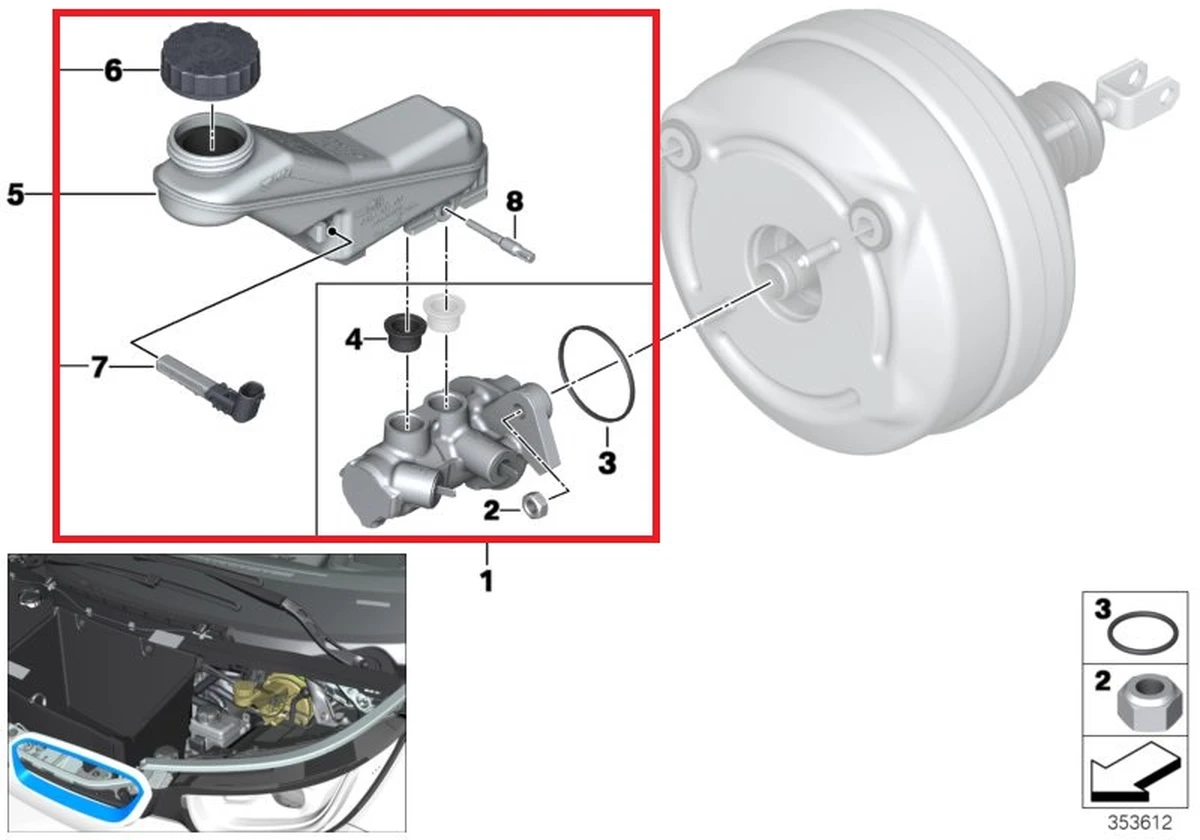 Главный тормозной цилиндр с расширительным бачком и датчиком BMW i3 34336858911
