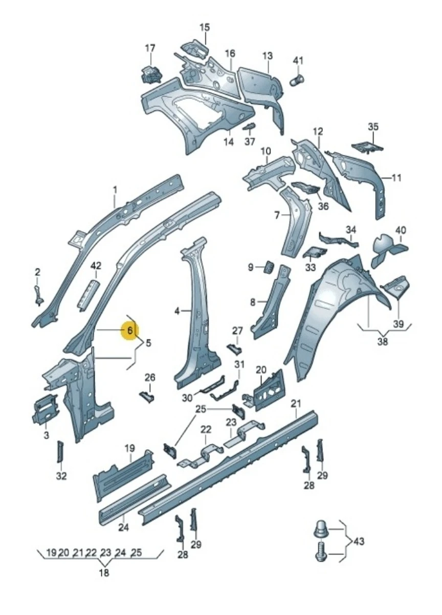 Кузов відрізний верхня частина стійка A з частиною передньої панелі даху права Audi E-tron 4KE810284
