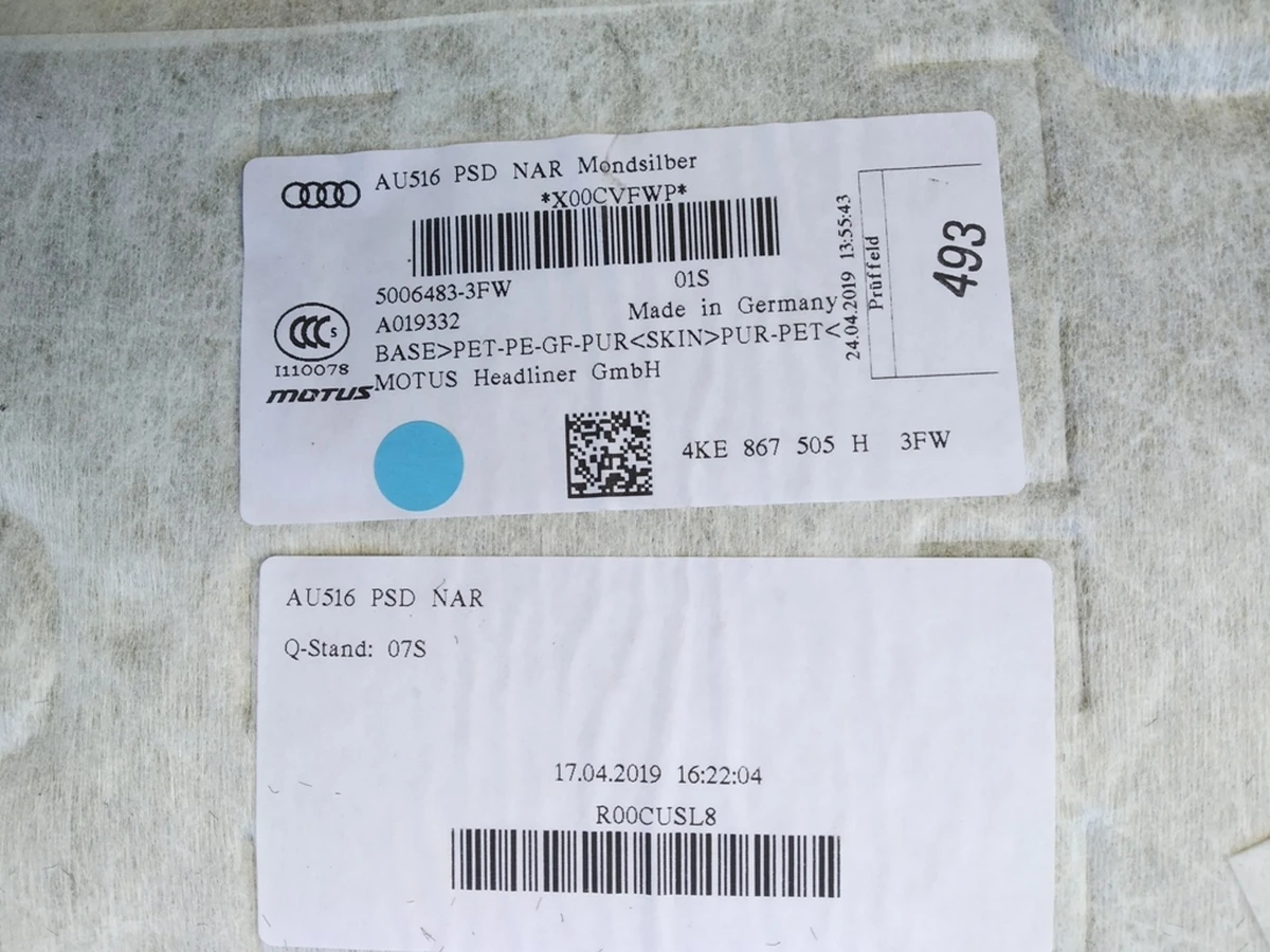 Панель потолочная 3FW (текстиль) с повреждением Audi E-tron 4KE867505H