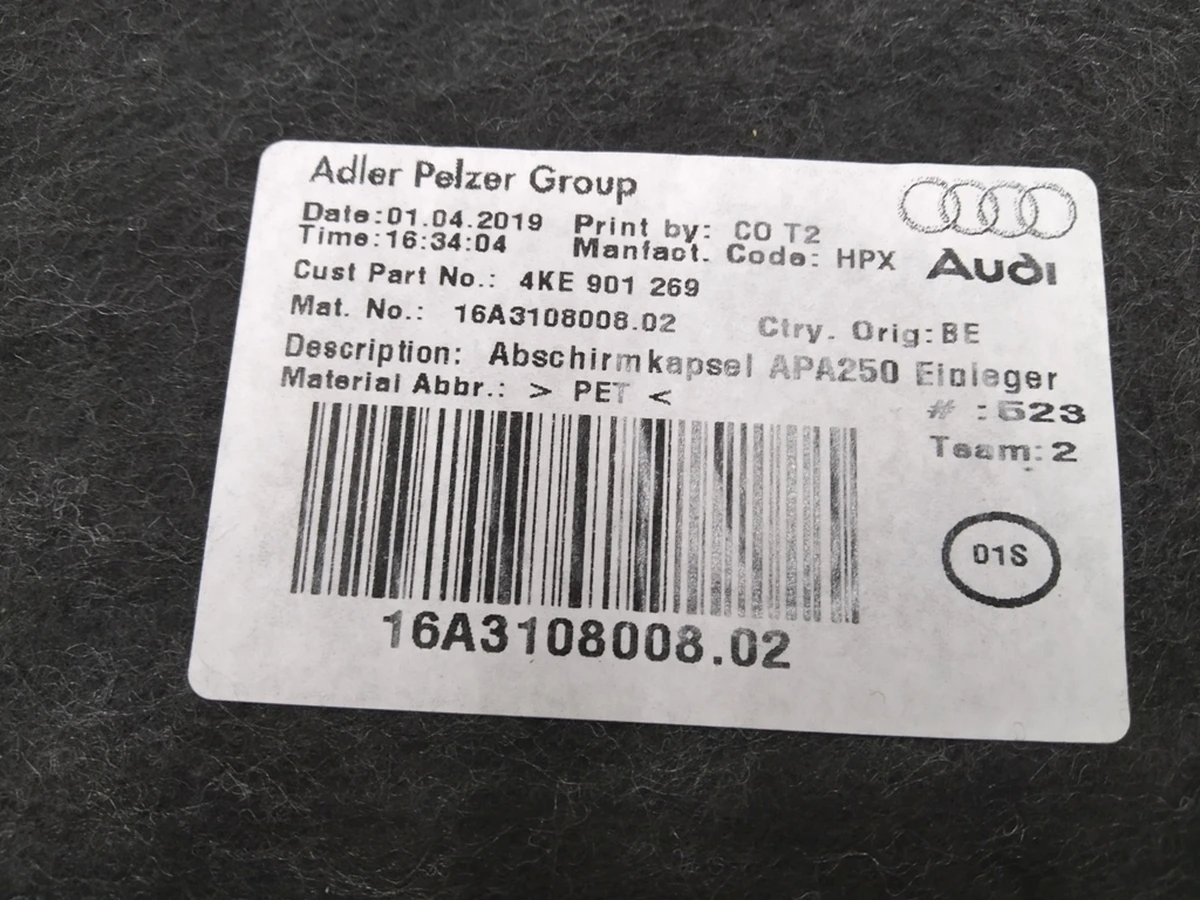 Noise insulation of the electronics unit of the electric drive internal Audi E-tron 4KE901269