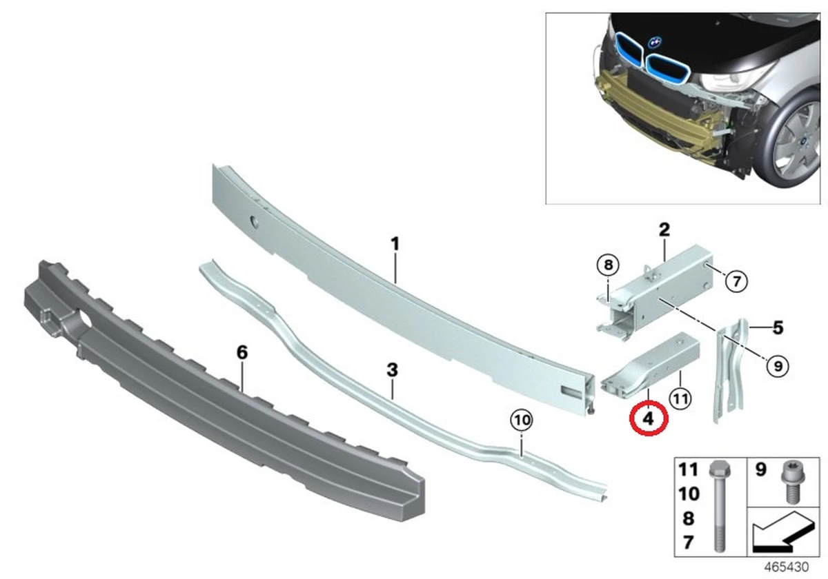 Деформирующийся элемент (стакан) основного усилителя бампера переднего нижний левый BMW I3 51117296855