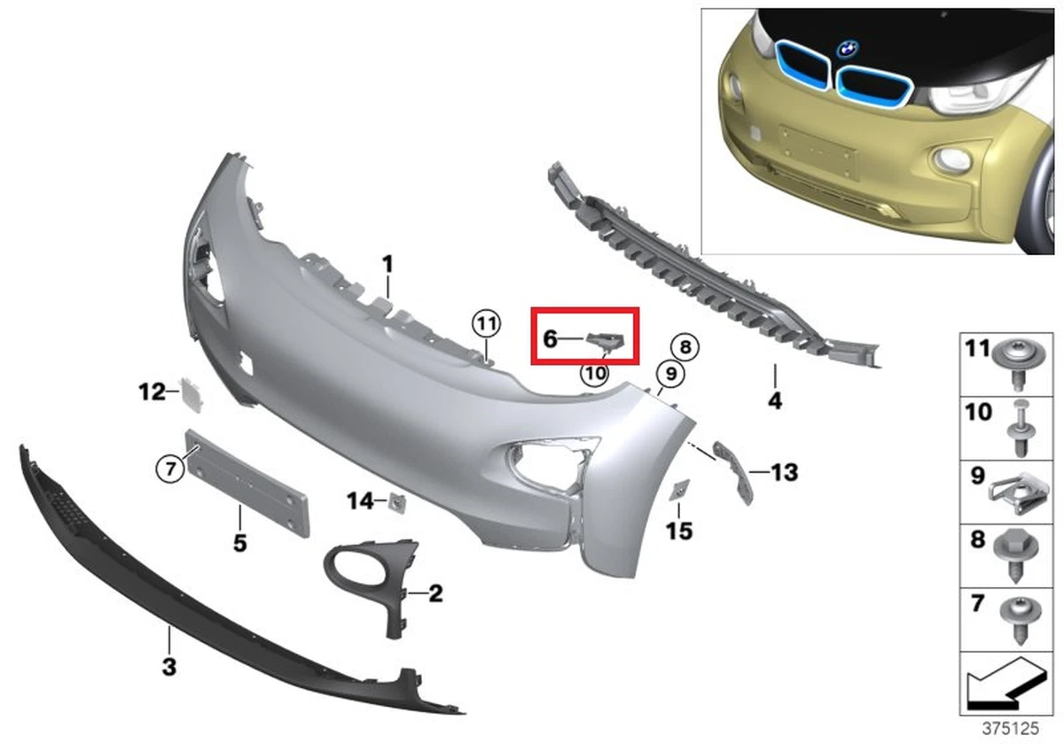 Кронштейн бампера передній лівий BMW i3 51117306347