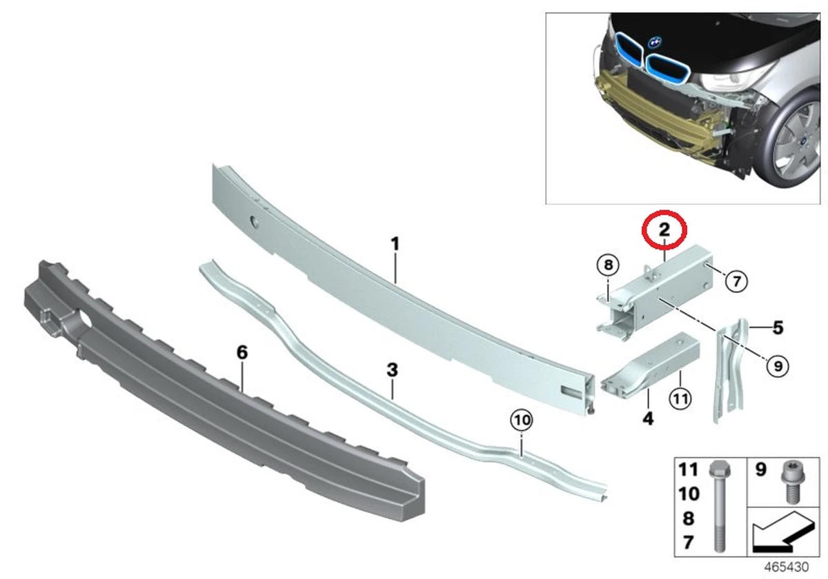 Деформуємий елемент (стакан) основного підсилювача бампера переднього верхній лівий BMW I3 51117375957