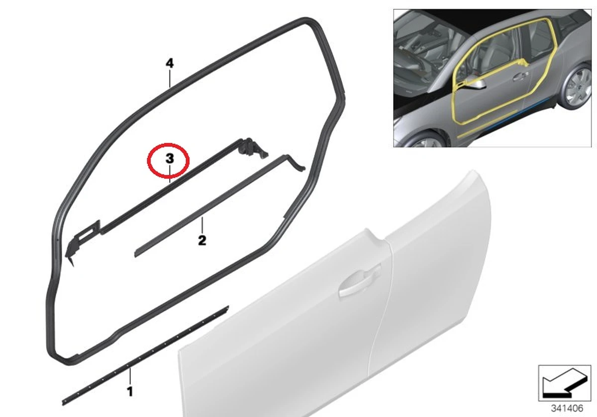 Ущільнювач скла дверей передньої лівої внутрішній BMW I3 51337277049