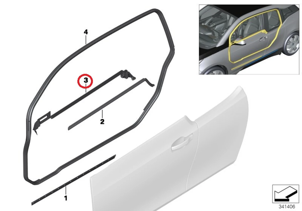 Ущільнювач скла дверей передньої правої внутрішній BMW I3 51337277050