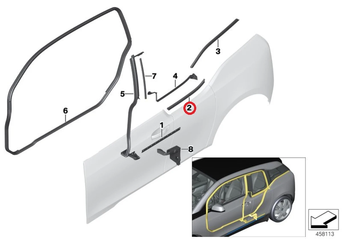 Уплотнитель стекла двери задней правой горизонтальный наружный BMW I3 51357277048