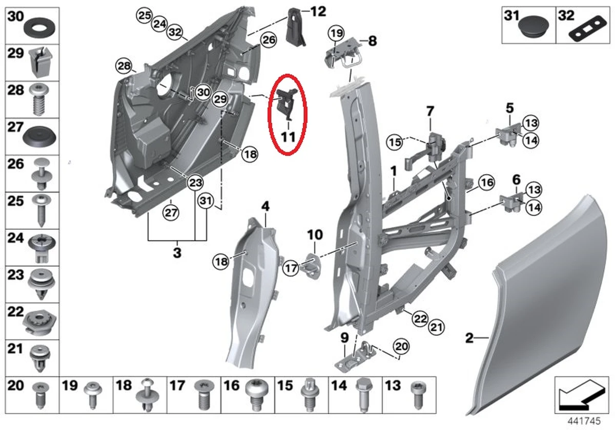 Накладка резиновая петли нижней двери задней правой BMW I3 51427363180