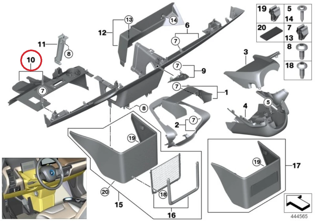 Instrument panel trim lower left assy with backlight and speakerphone BMW i3 51459283030