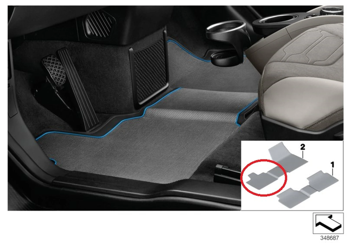 Interior mat of the 1st row of seats, driver's (rubberized) BMW i3 51472348072