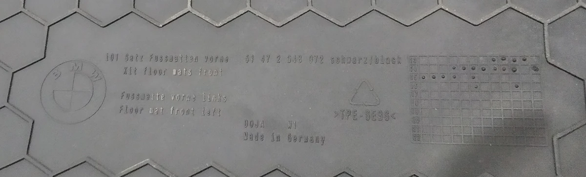 Interior mat of the 1st row of seats, driver's (rubberized) BMW i3 51472348072