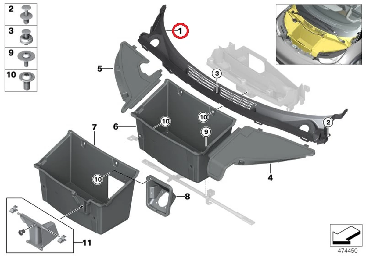 Підкапотний пластик боксу задній (жабо) (з пошкодженням) BMW I3 51717302234