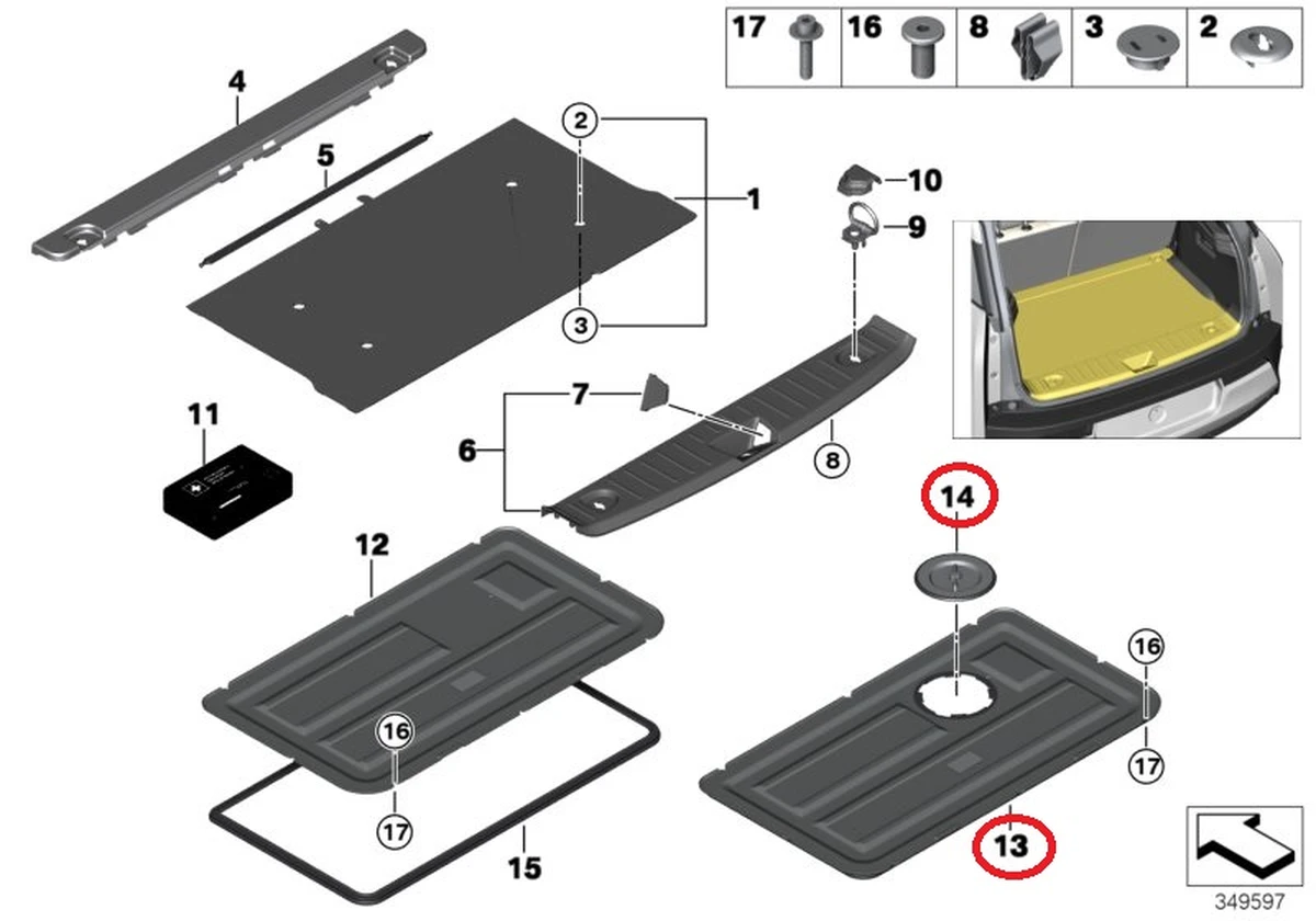 Панель пола съемная багажного отделения для сервисного обслуживания в сборе со съемной крышкой BMW I3  51717410699