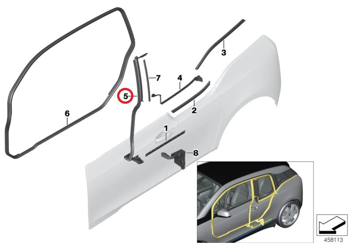 Seal, door, B-pillar, left BMW I3 51767277059
