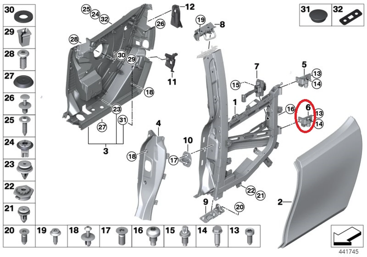 Hinge, rear door, lower, left BMW I3 51817266717