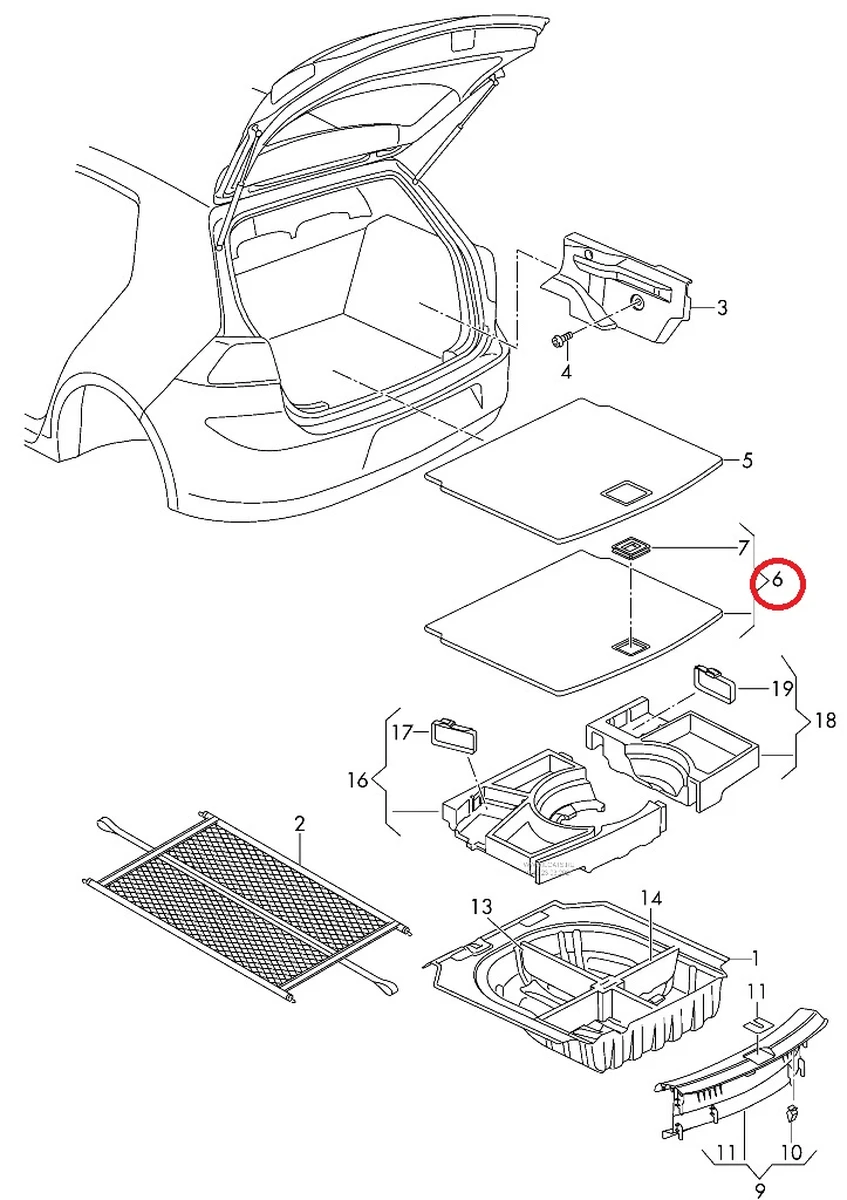 Панель пола багажного отсека чёрная в сборе с рукояткой VW E-GOLF 5G6858855FCA9