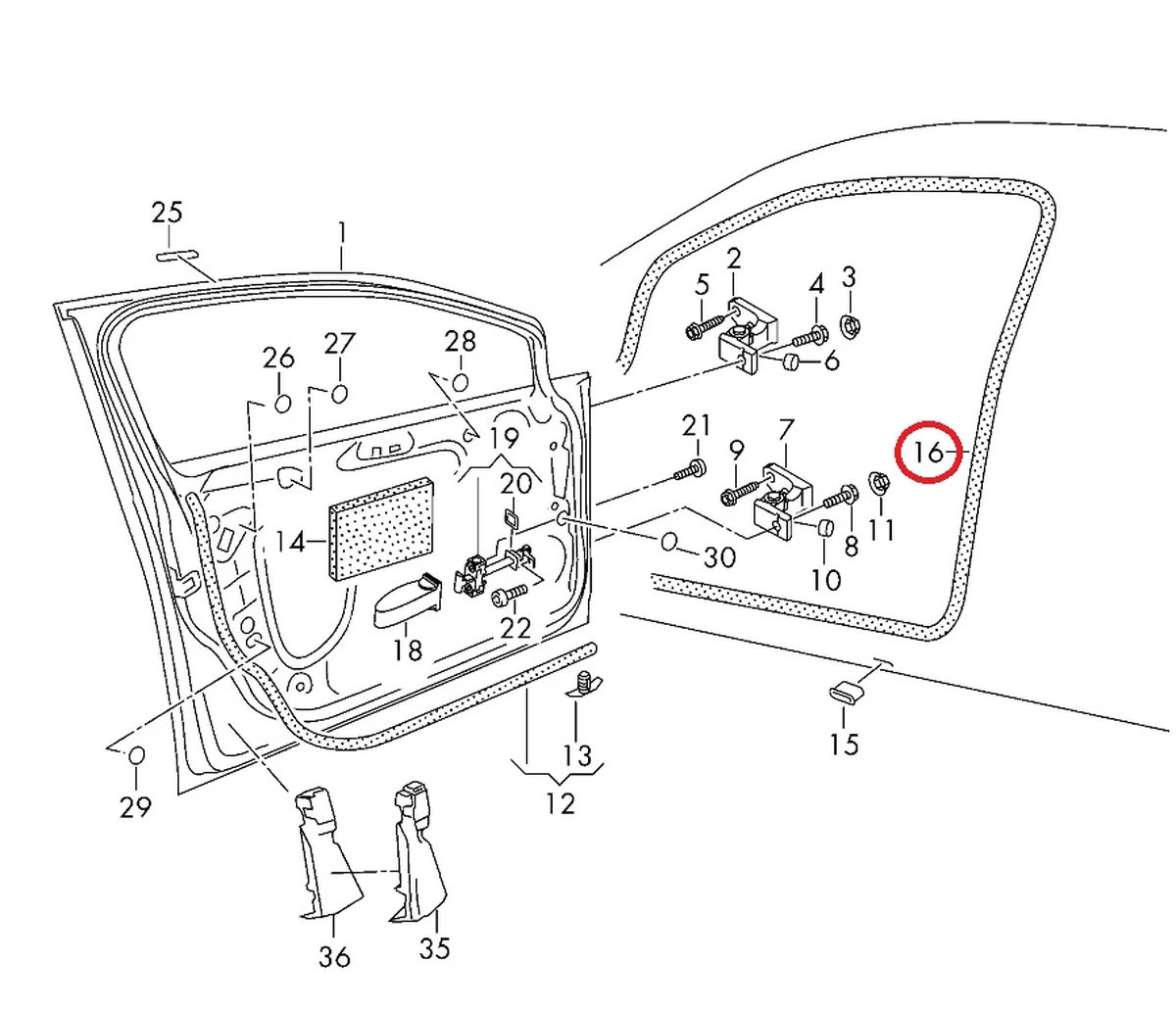 Уплотнитель дверного проёма переднего левого 5GE867911A Volkswagen E-GOLF