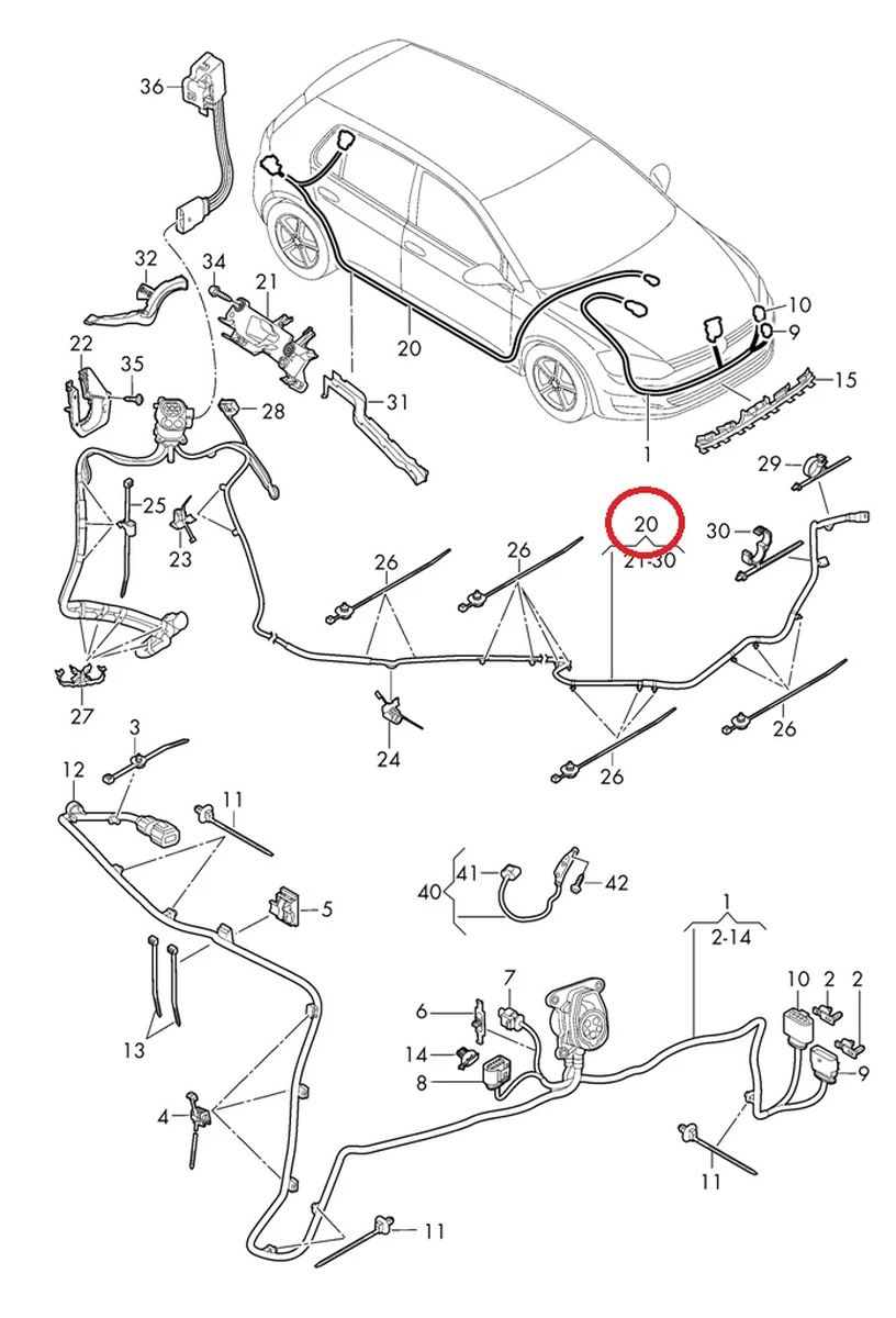 High-voltage charging port cable assembly with brackets 5GE971531J Volkswagen E-GOLF